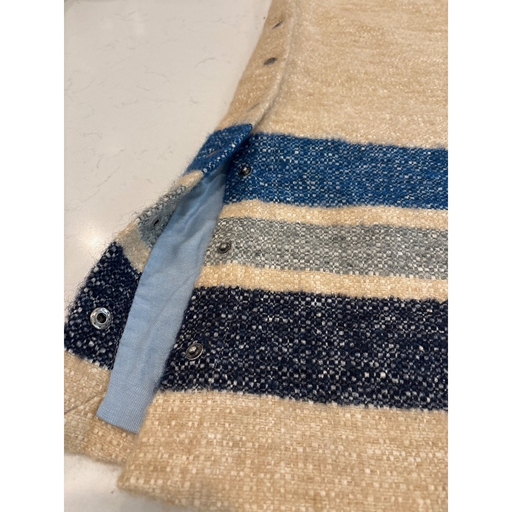 Sea New York Silk Wool Tweed Striped V-Neck Snap Side Shift Dress Oatmeal,Blue 6 - Picture 4 of 10